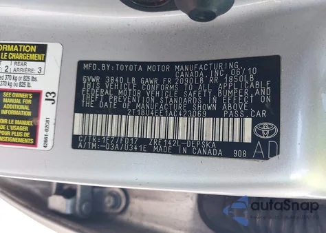 2010 Toyota Corolla S from USA, damaged, VIN 2T1BU4EE1AC423069